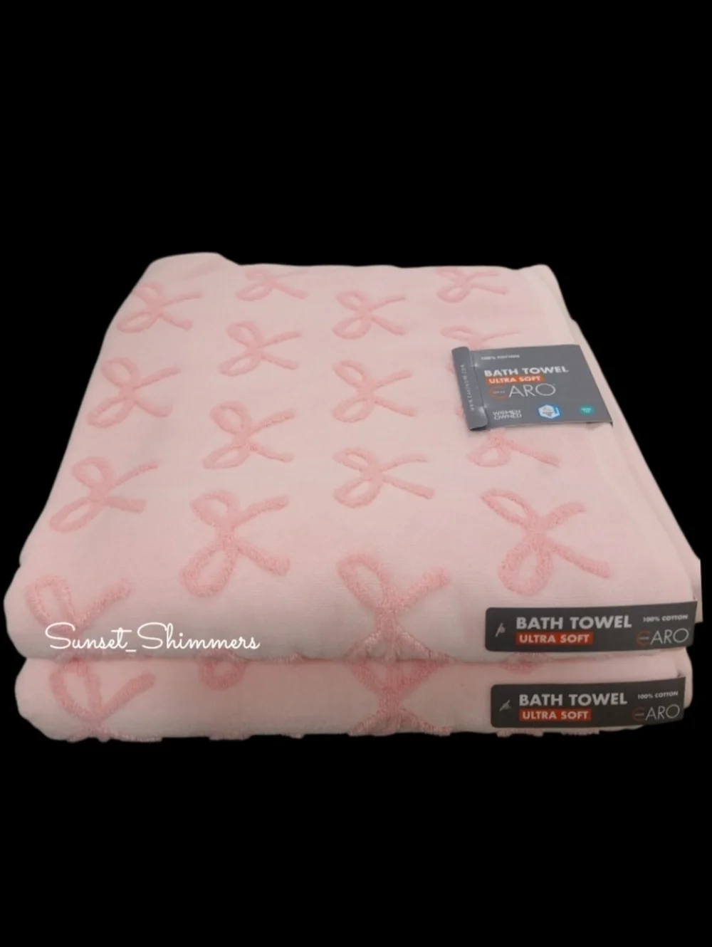 Caro Home 6pc Pink On Pink Coquette Bows Cotton Towel Set 2 Bath 2 Hand 2Tip NEW